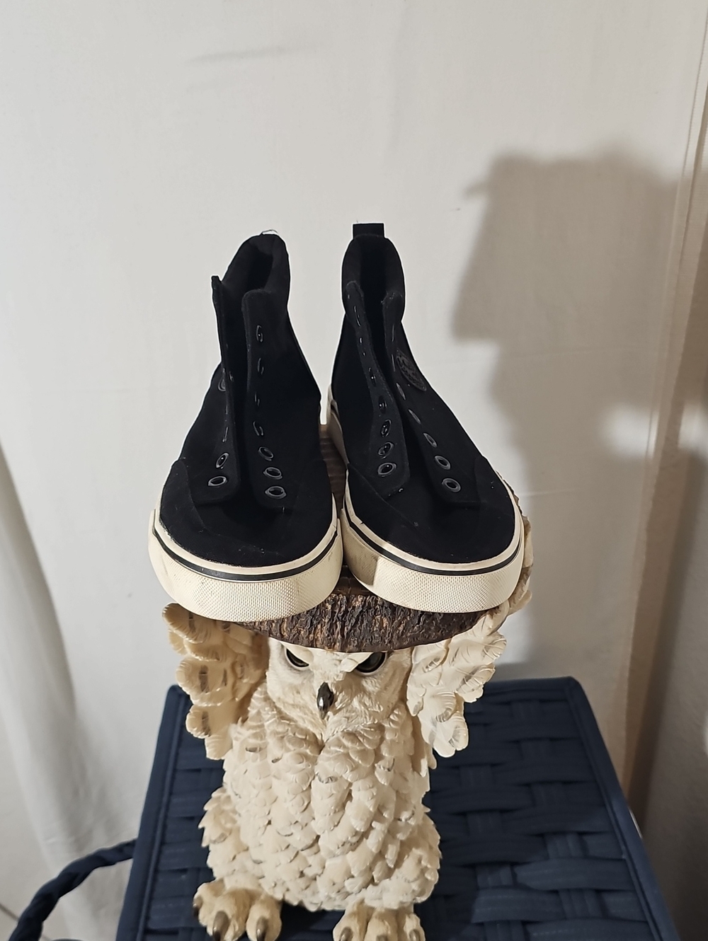 Men's Black Slip-On Canvas Sneakers with Cream Platform Sole